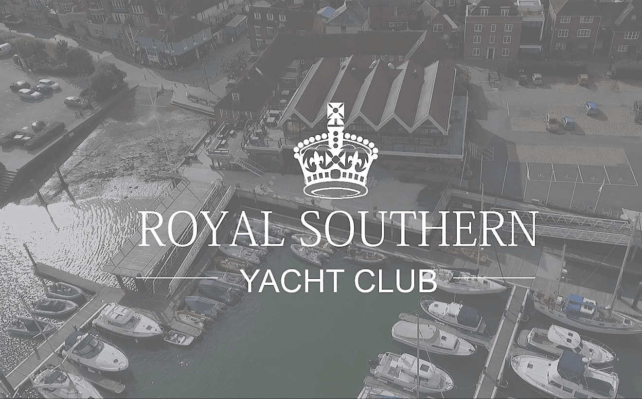 An aerial drone shot of the Royal Southern Yacht Club