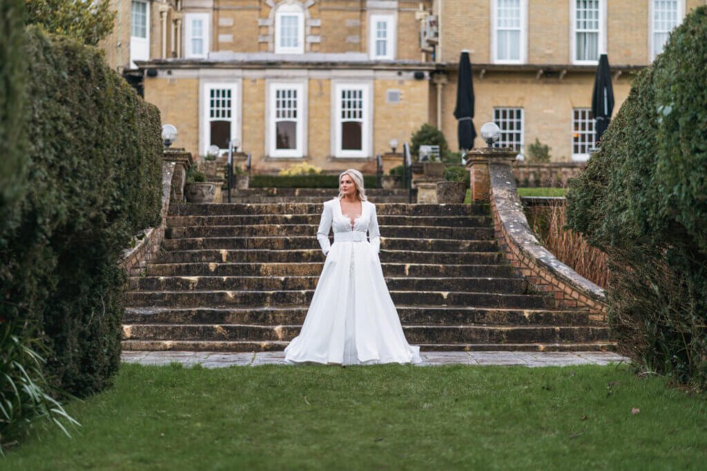 The beautiful bride Amelia in a Brides of Southampton wedding dress at Chilworth Manor, Hampshire for a bridal photoshoot