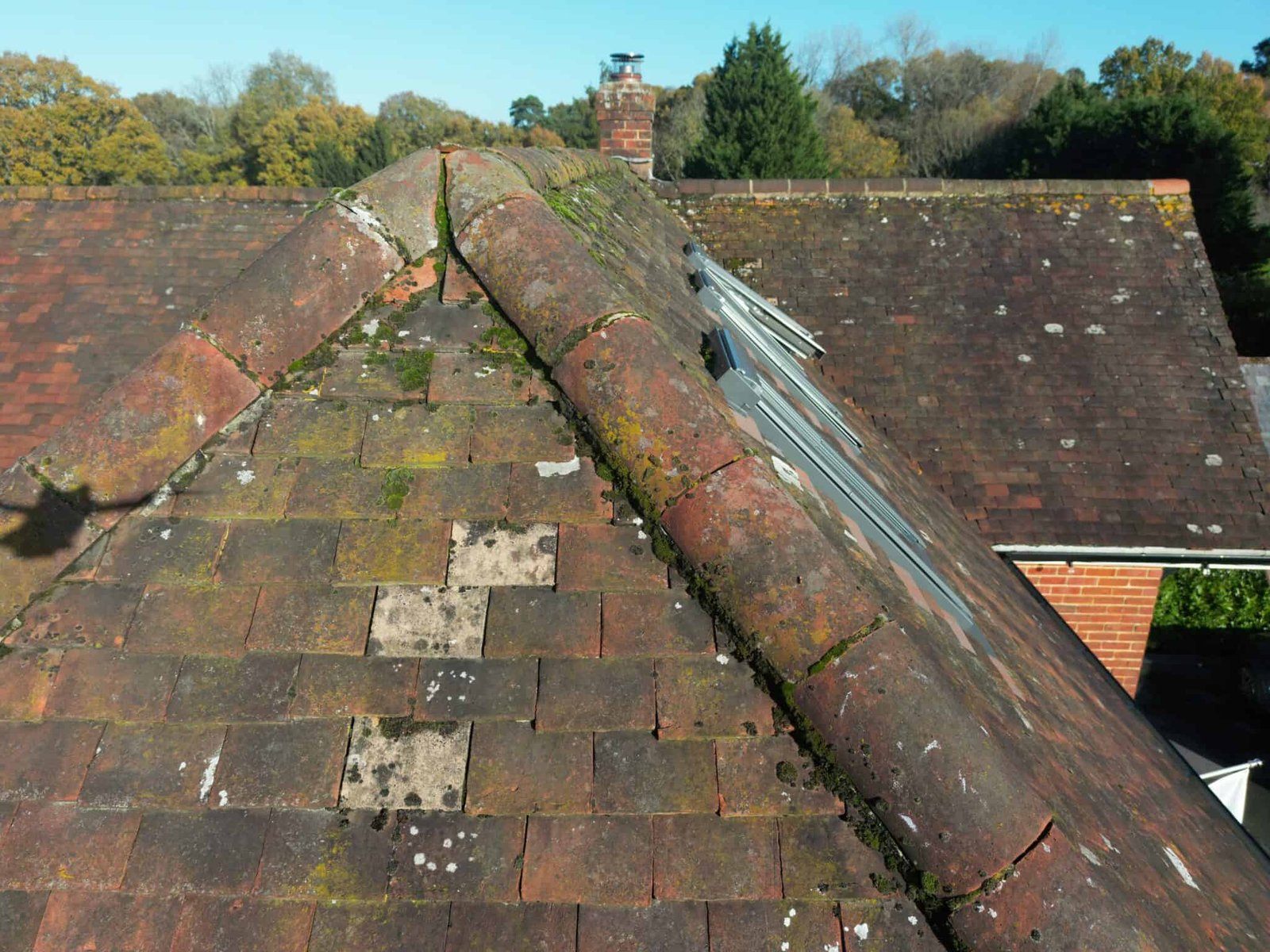 Drone survey image of a damaged roof ridge
