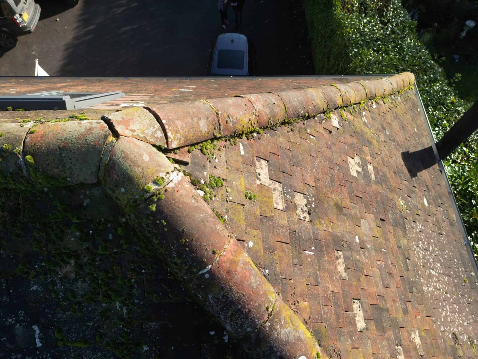 Close aerial detail of roof damage