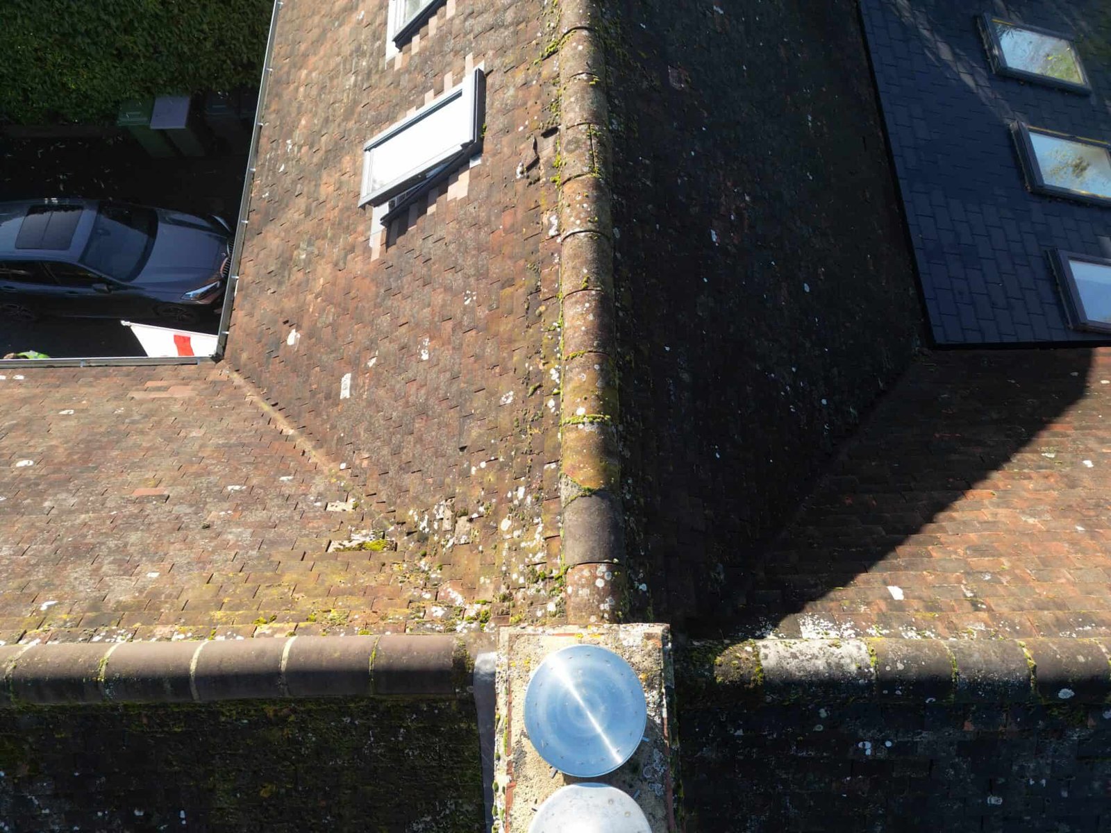 Drone survey image of a chimney and roof