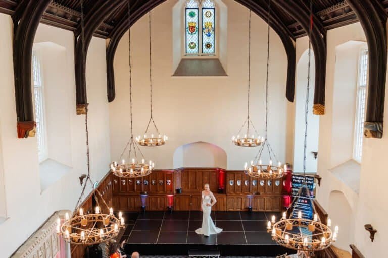 The great hall at Horsley Towers with its vaulted timber ceiling