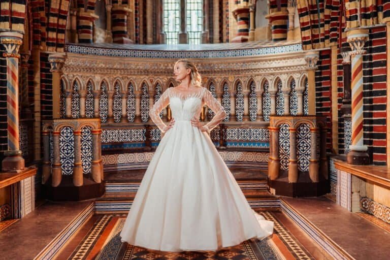 Ornate decorated room at Horsley Towers with patterned arches