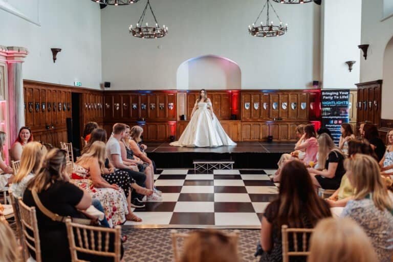 Bridal fashion show in the great hall at Horsley Towers