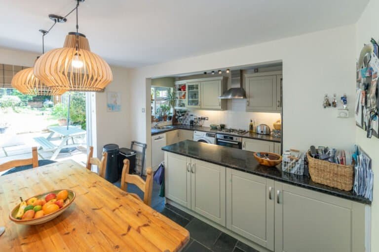 Fitted kitchen photographed with wide angle property lighting